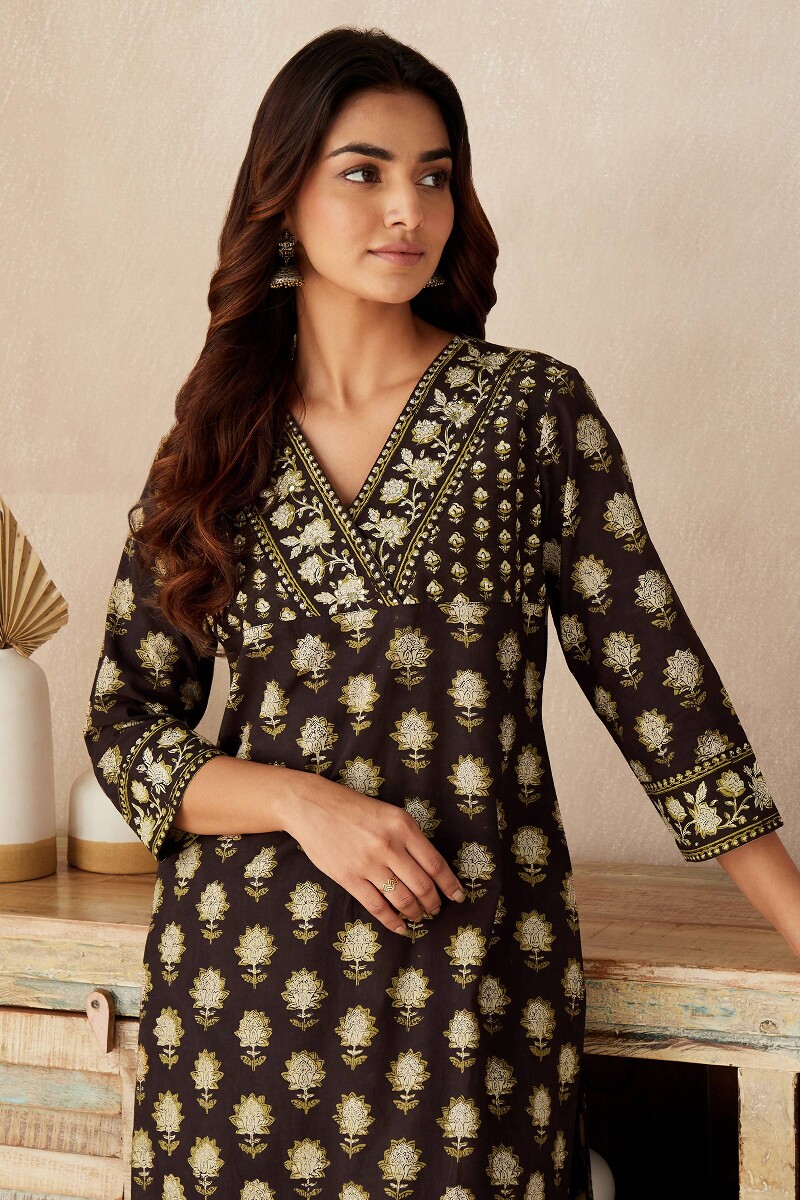 Bagru Hand Block-Printed Straight Cotton Kurta