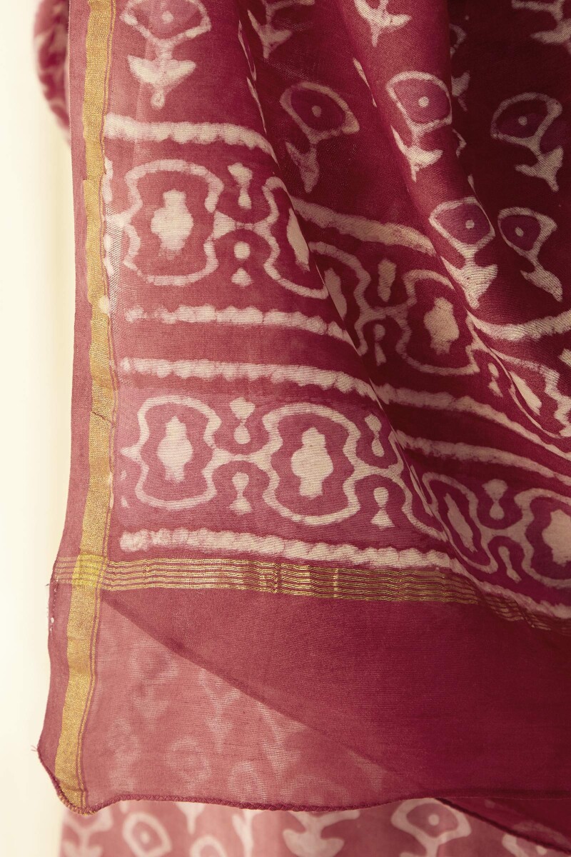 Dabu Hand Block-Printed Chanderi Dupatta