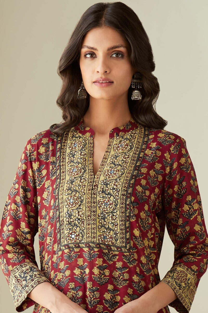 Bagru Hand Block-Printed Straight Viscose Kurta