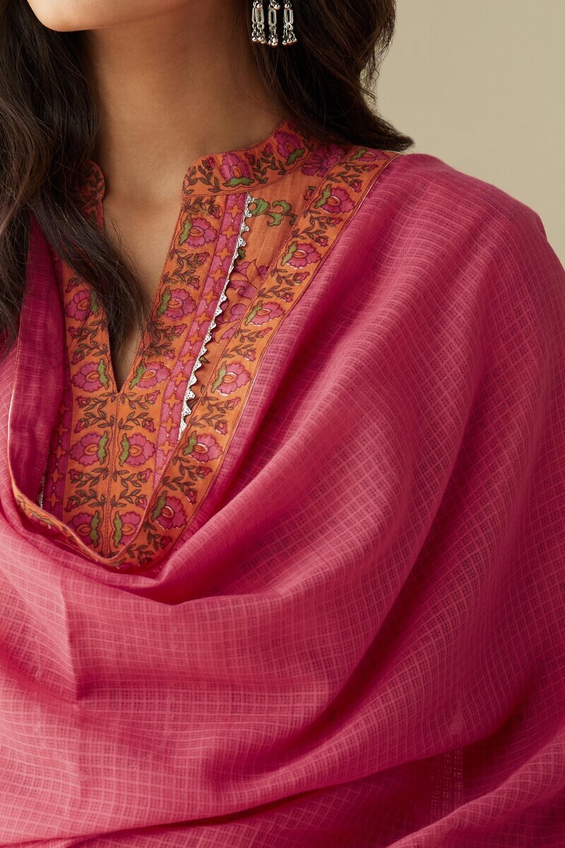 Pink Handcrafted Kota Dupatta