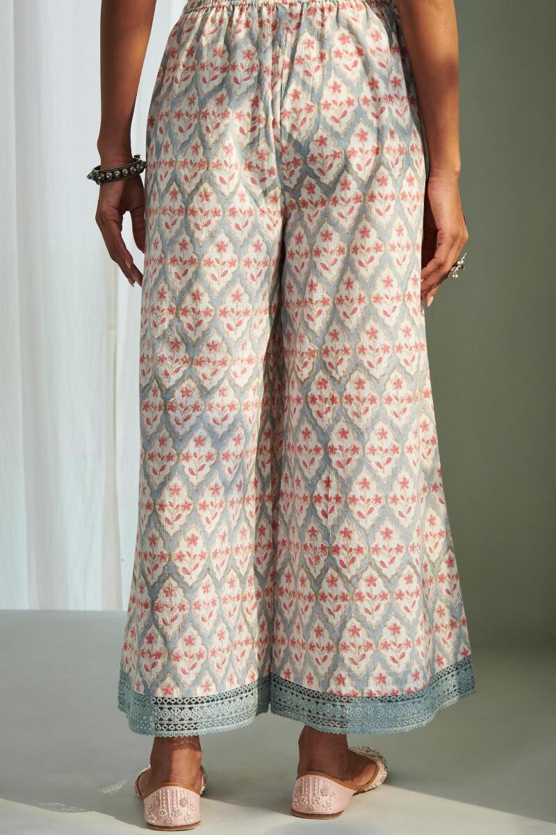 Grey Block Printed Cotton Palazzo Pants