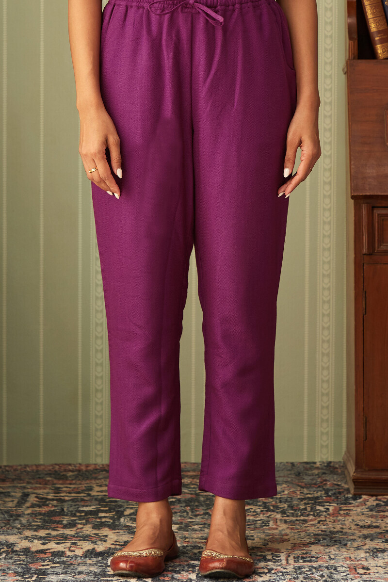 Pink Handcrafted Faux Wool Narrow Pants