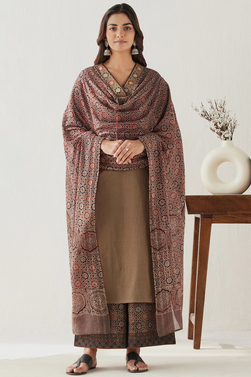 Brown Handcrafted Straight Handloom Kurta