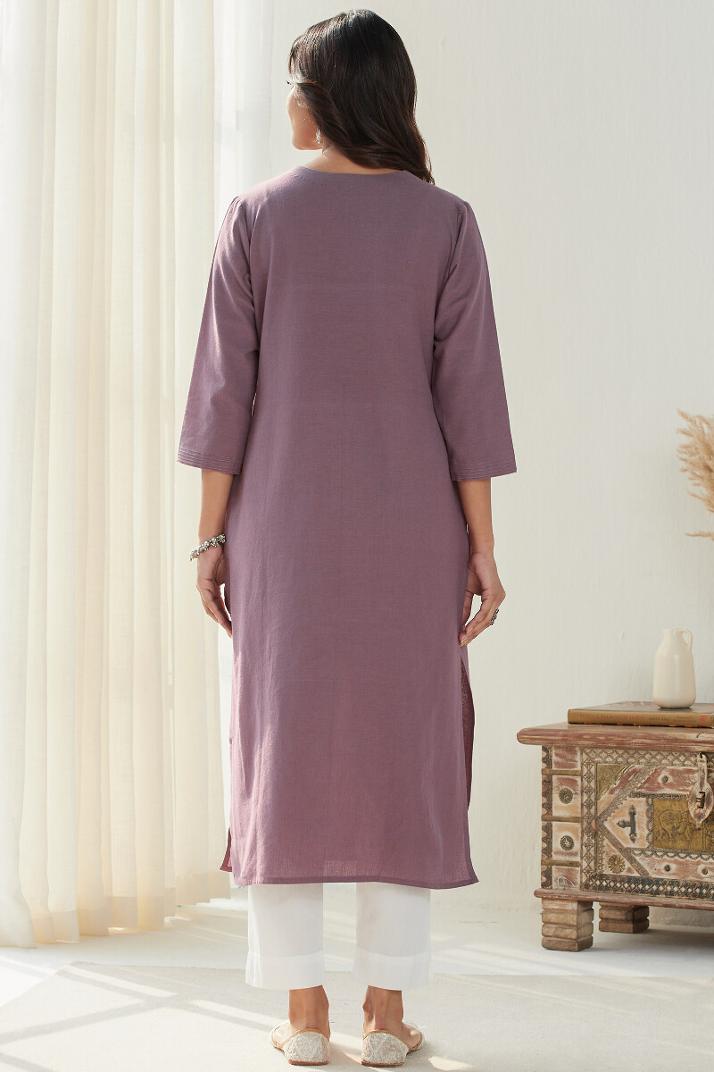 Purple Handcrafted Straight Handloom Kurta