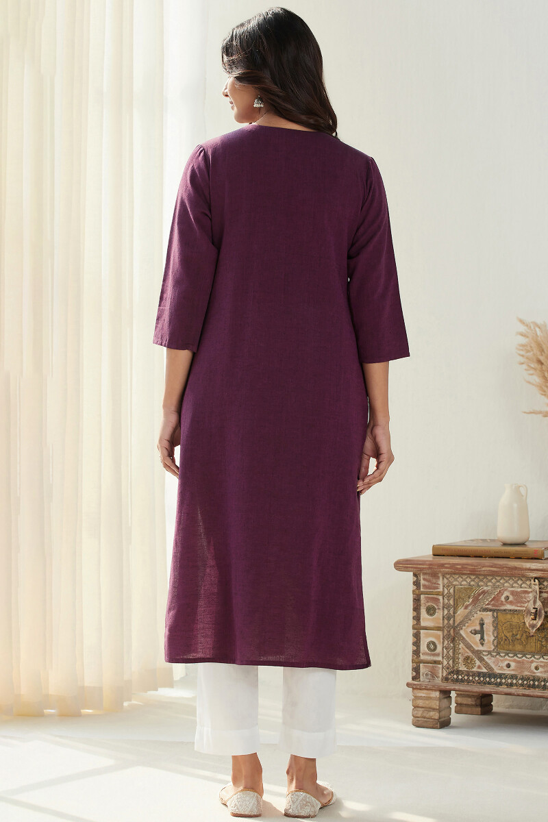 Purple Handcrafted Straight Handloom Kurta