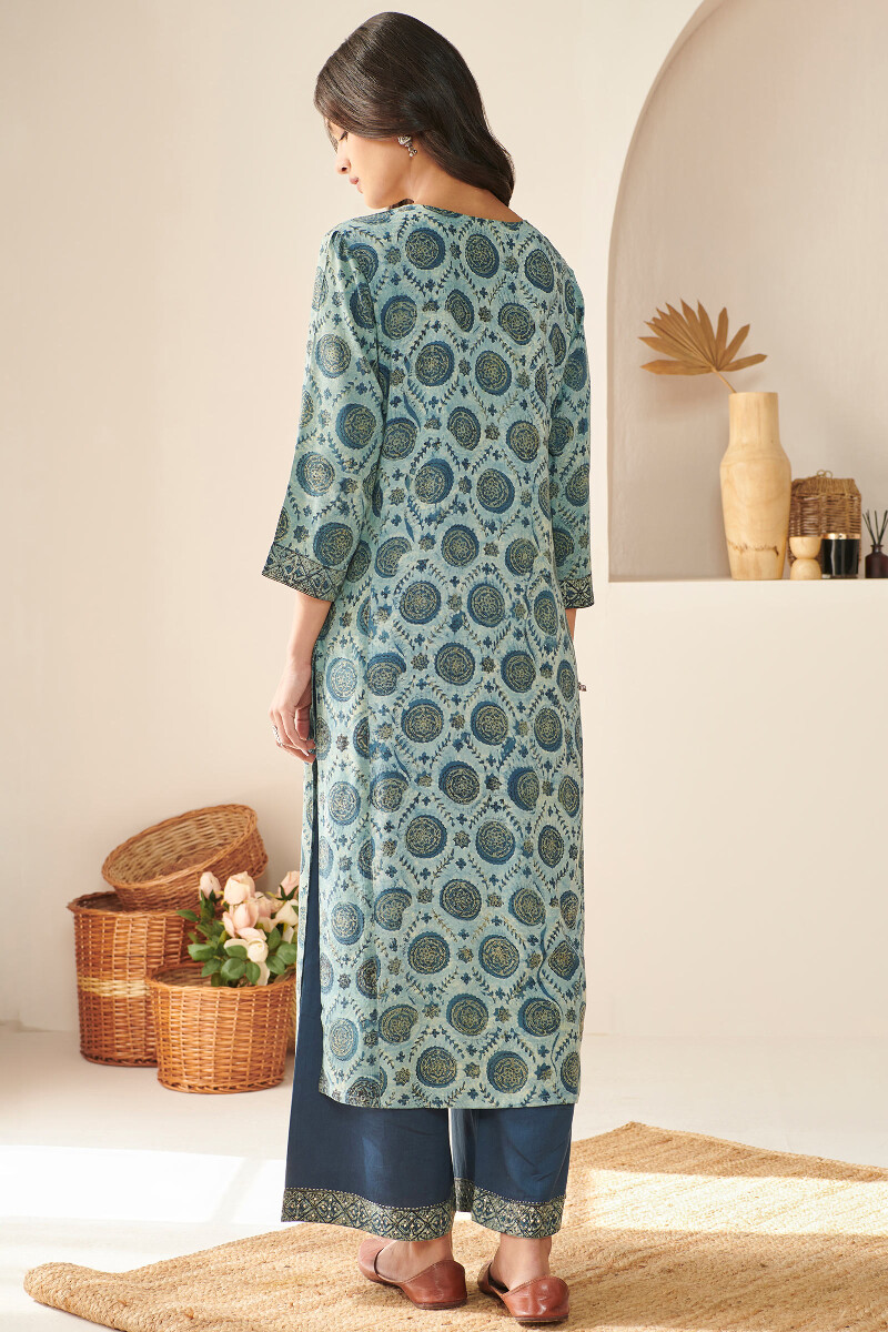 Akola Hand Block Printed Straight Cotton Modal Kurta