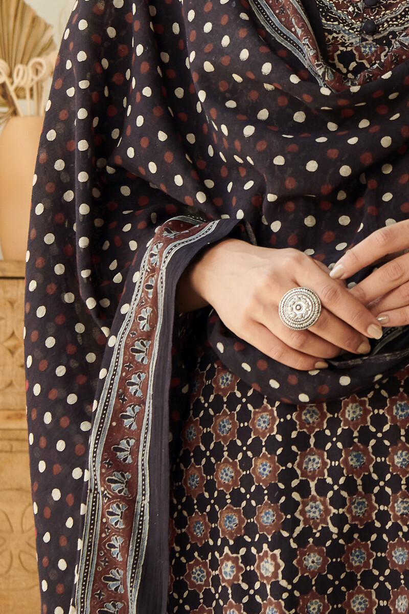 Ajrak Hand Block-Printed Cotton Dupatta