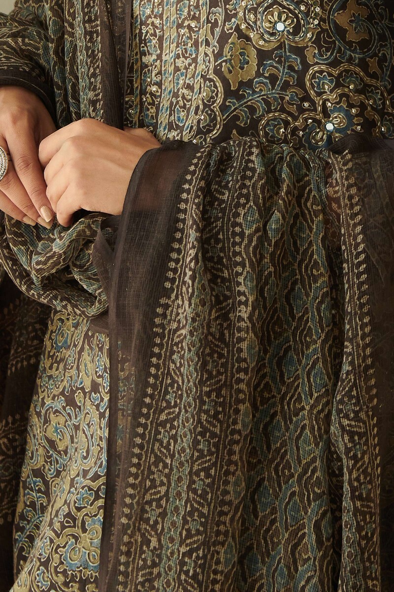 Ajrak Hand Block Printed Kota Dupatta