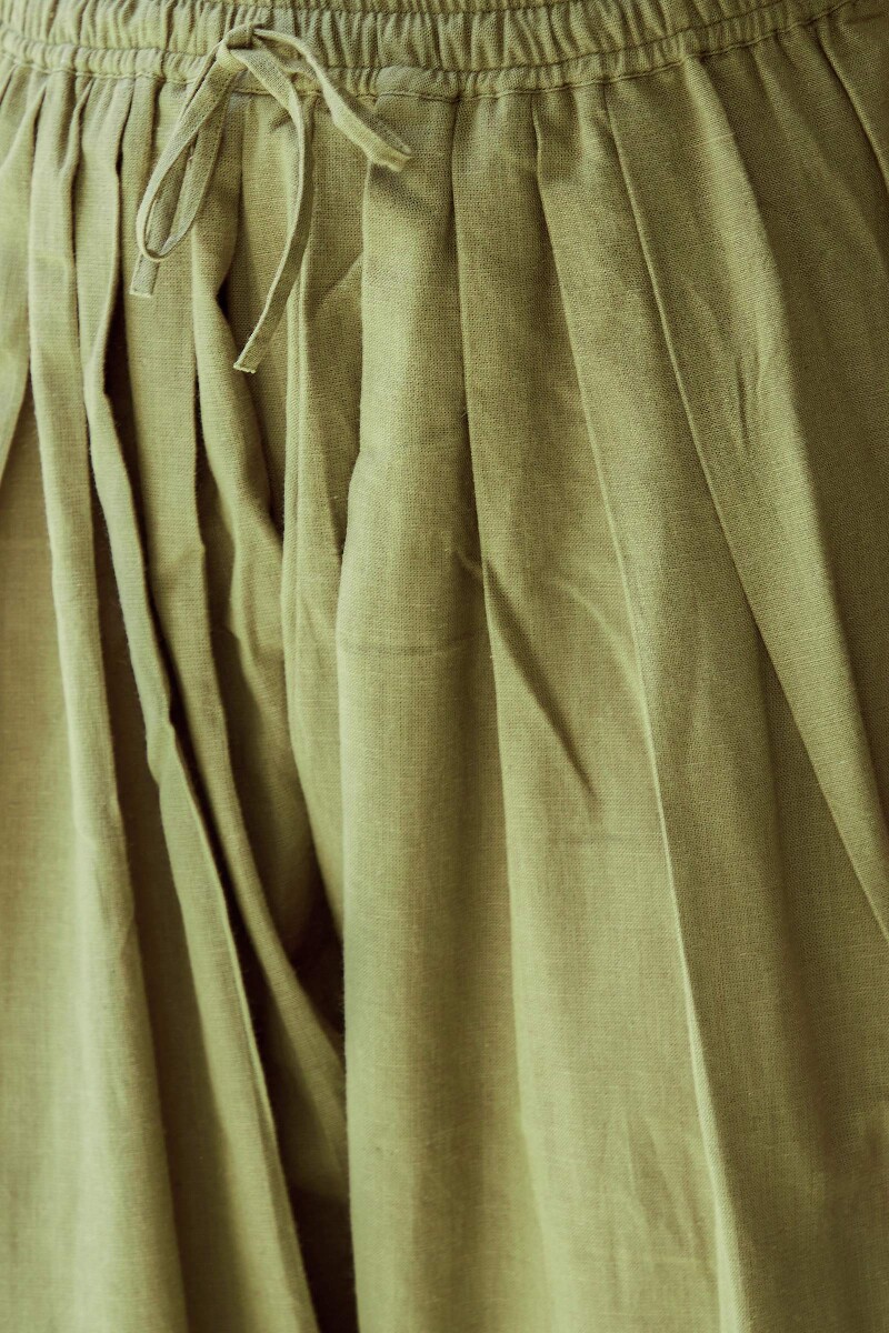 Olive Green Handcrafted Cotton Flax Salwar