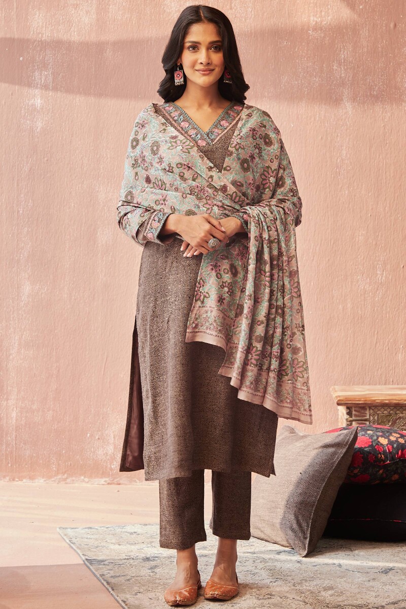 Brown Hand Block-Printed Modal Dupatta