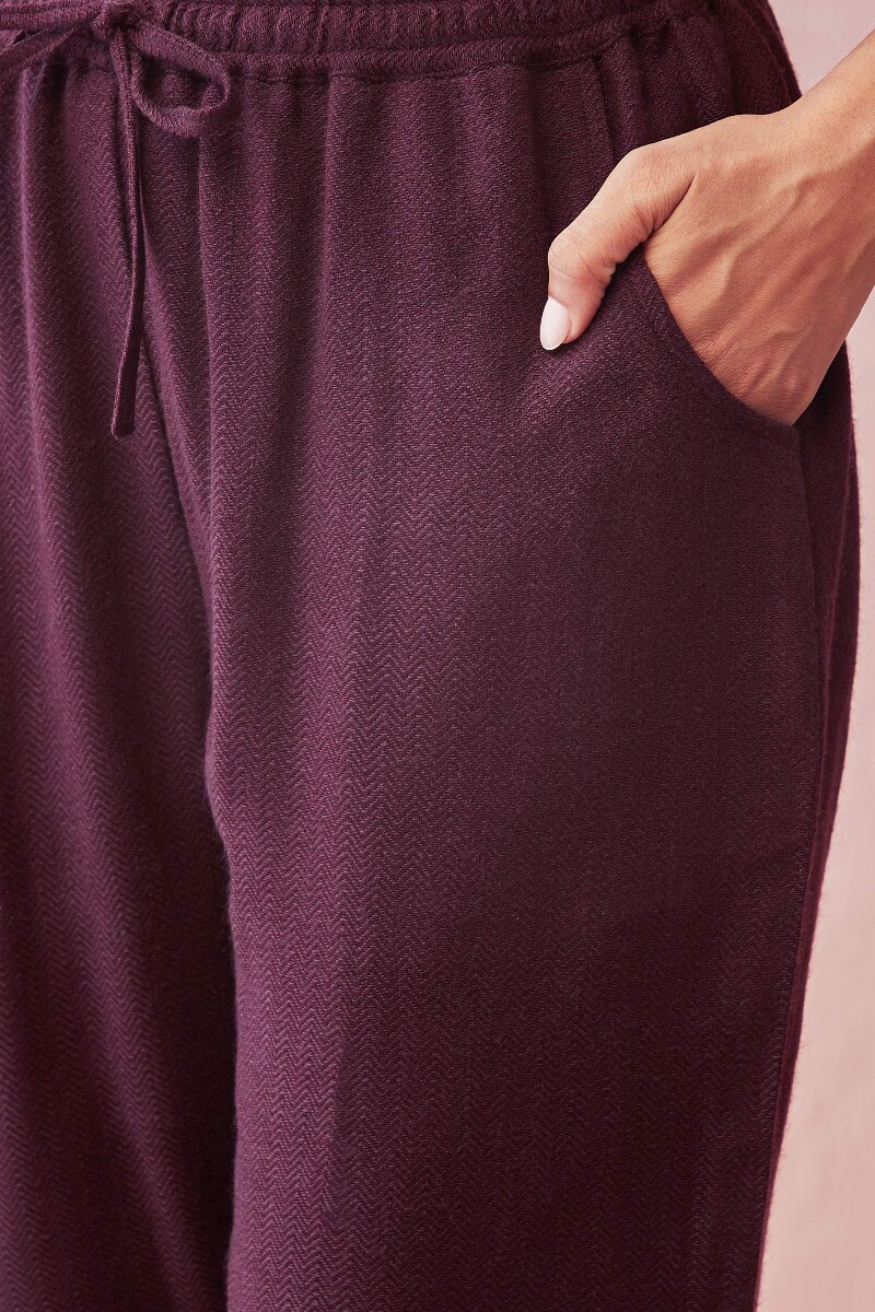 Purple Handcrafted Faux Wool Narrow Pants