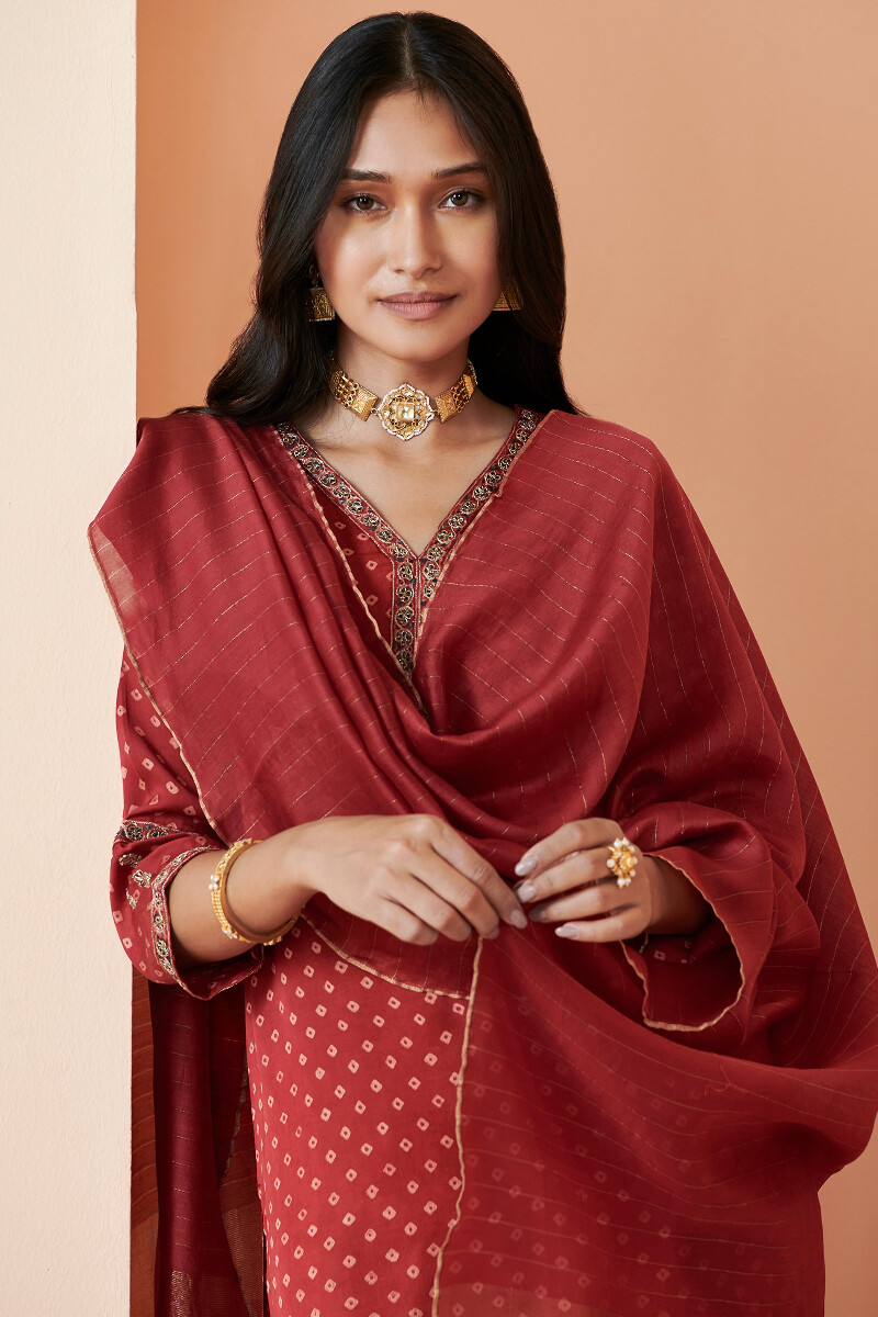 Red Handcrafted Chanderi Dupatta