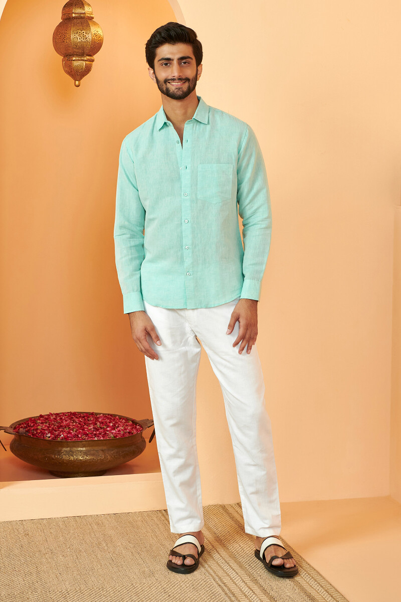 Turquoise Handcrafted Cotton Linen Shirt