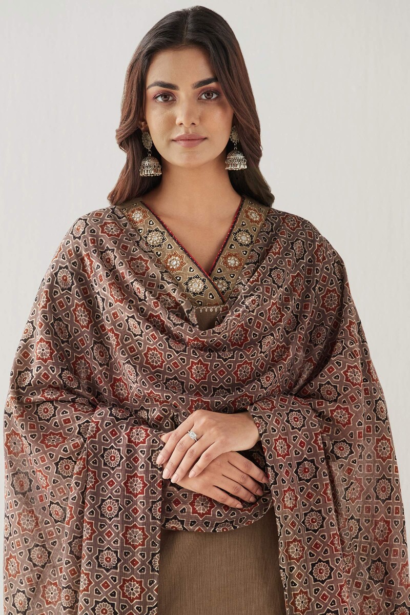 Ajrak Hand Block Printed Cotton Dobby Dupatta 