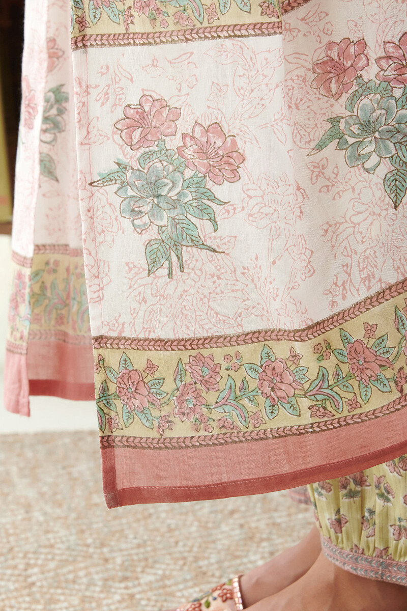 Pink Hand Block Printed Cotton Mul Dupatta