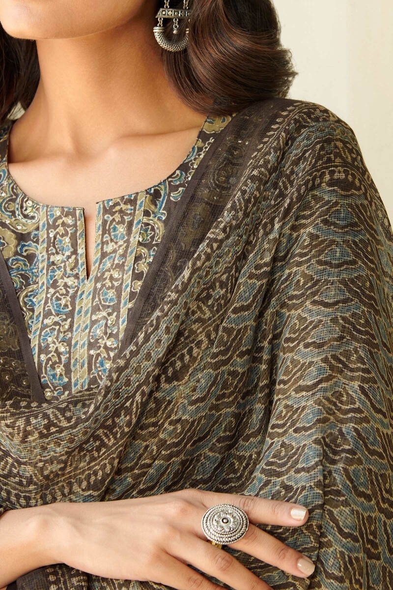 Ajrak Hand Block Printed Kota Dupatta