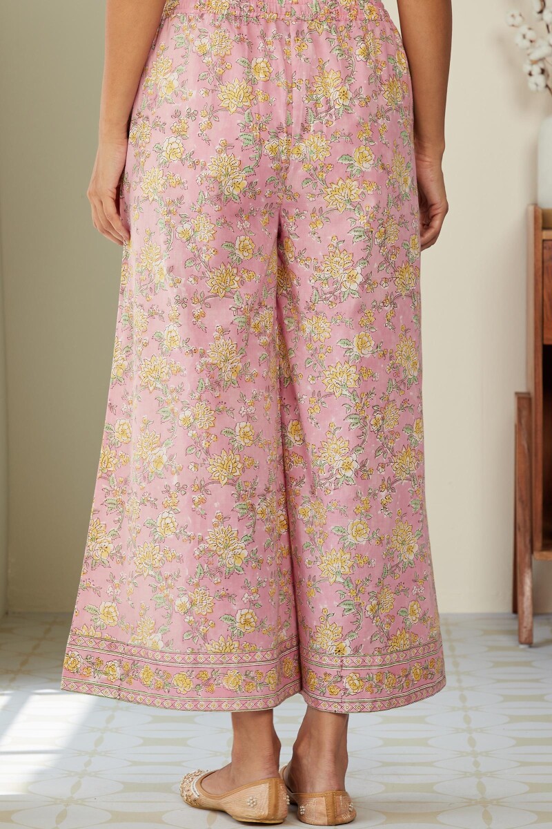 Pink Hand Block-Printed Cotton Palazzo