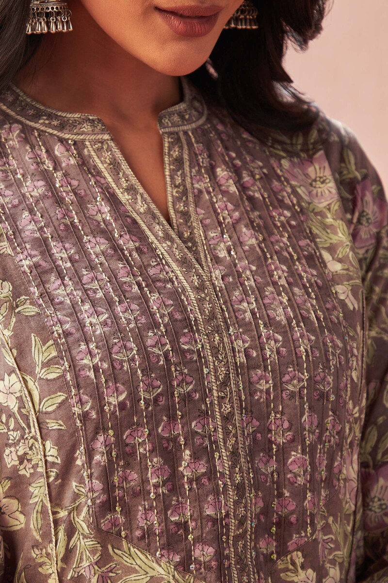 Brown Hand Block-Printed Straight Cotton Kurta