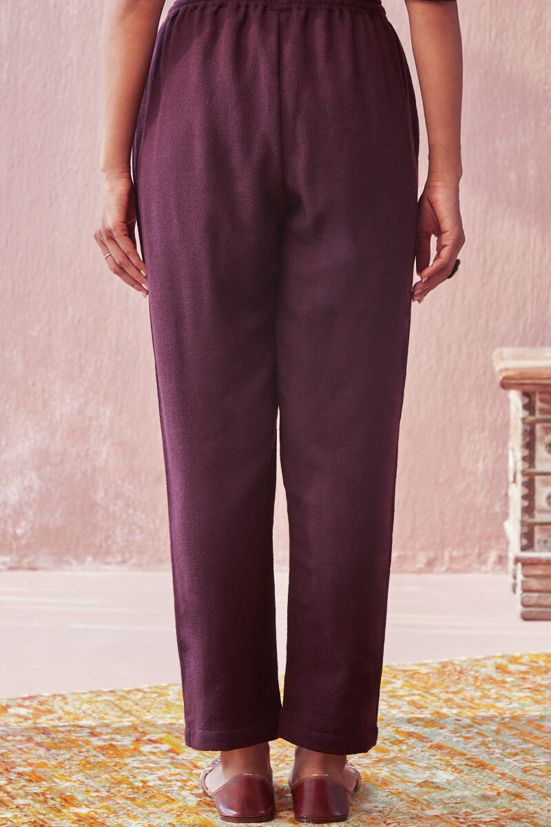 Purple Handcrafted Faux Wool Narrow Pants