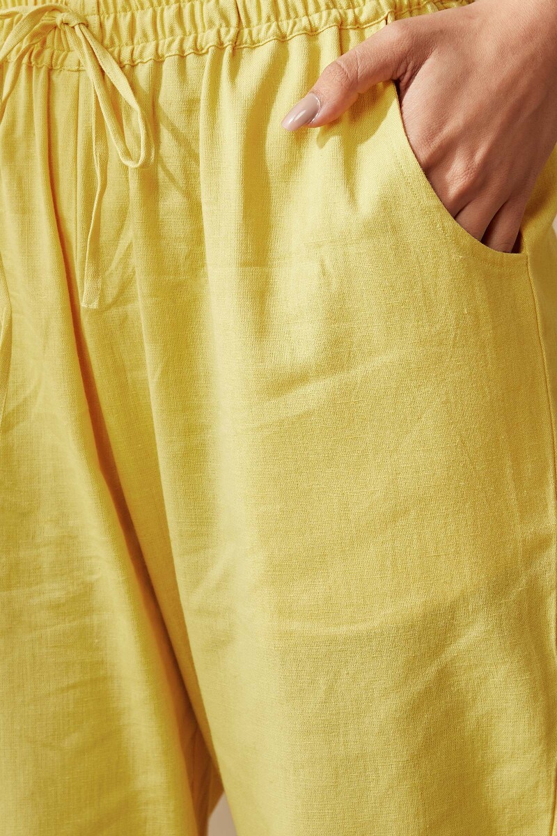 Yellow Handcrafted Cotton Flax Narrow Pants