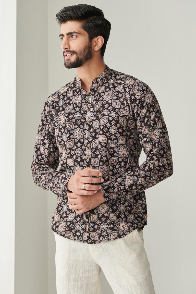 Black Hand Block Printed Cotton Shirt