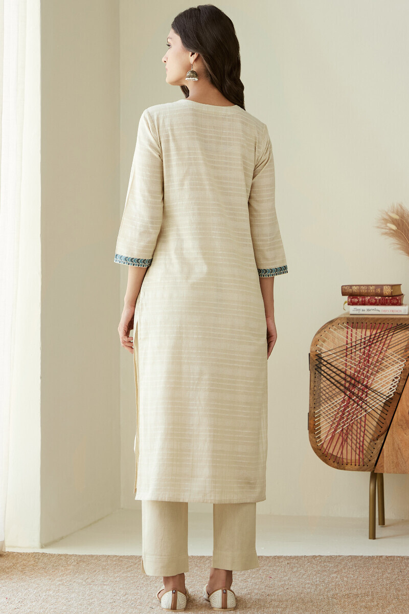 Beige Handcrafted Straight Cotton Kurta