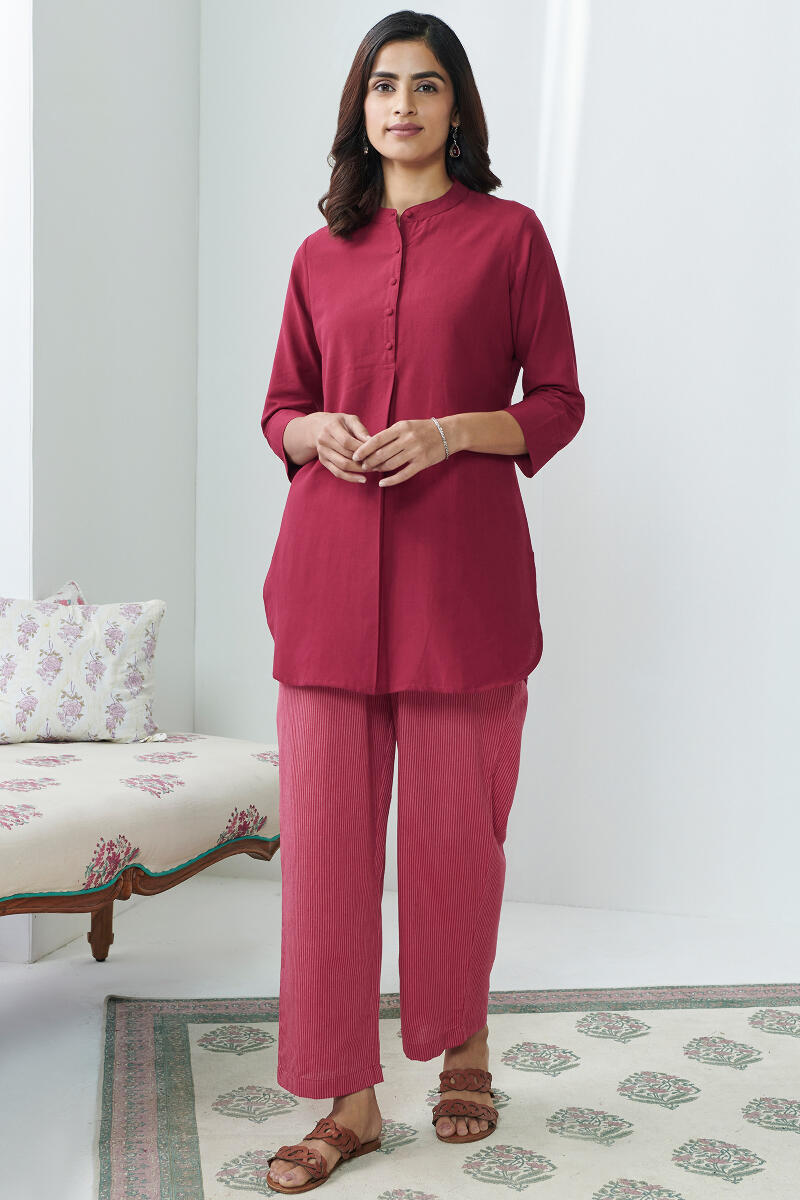 Maroon Handcrafted Cotton Loungewear Set