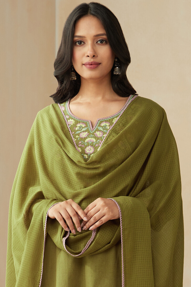 Olive Green Handcrafted Kota Dupatta