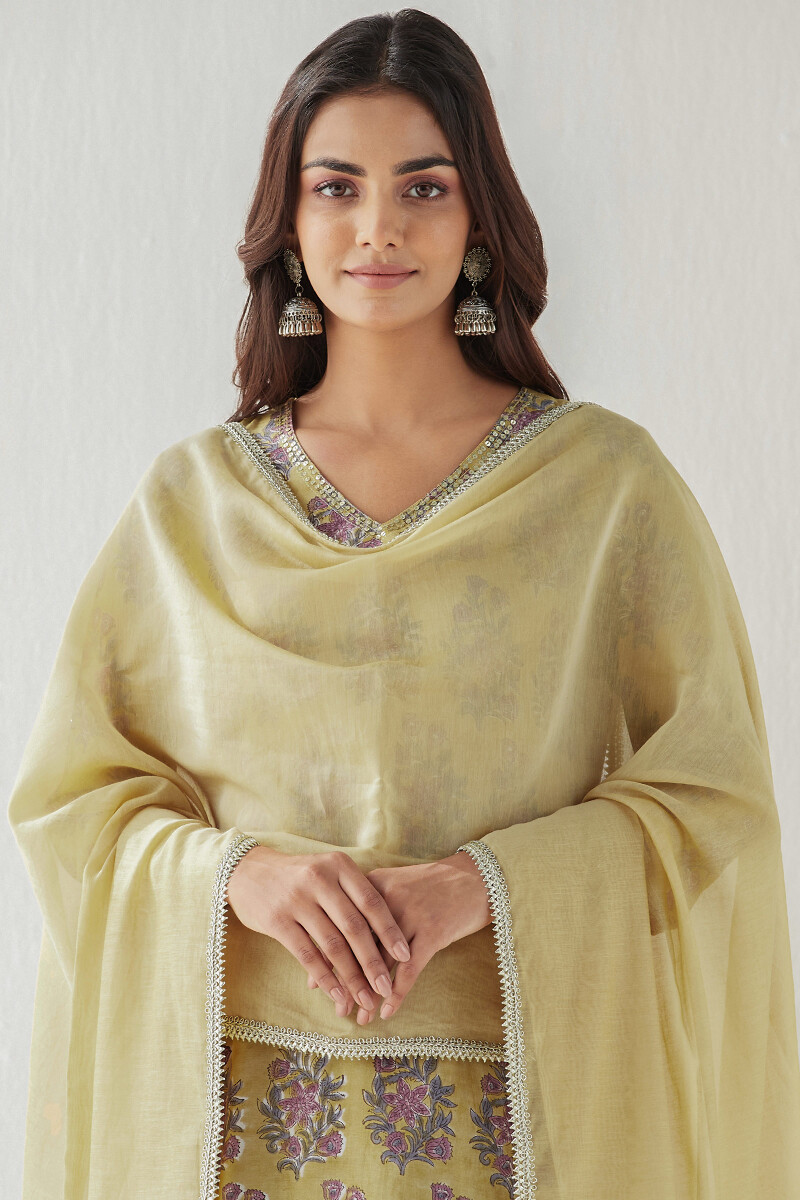 Mustard Handcrafted Cotton Silk Dupatta