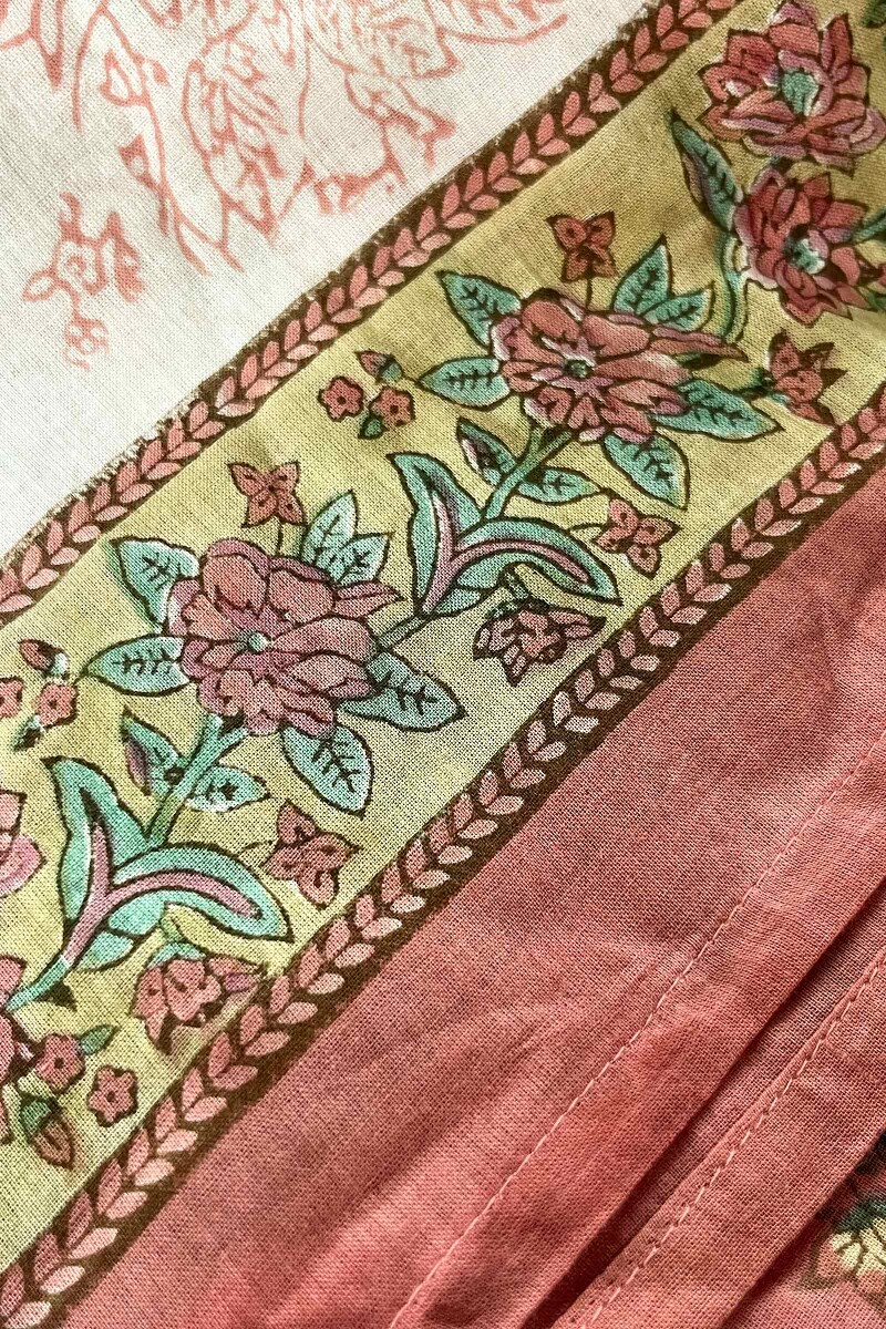 Pink Hand Block Printed Cotton Mul Dupatta