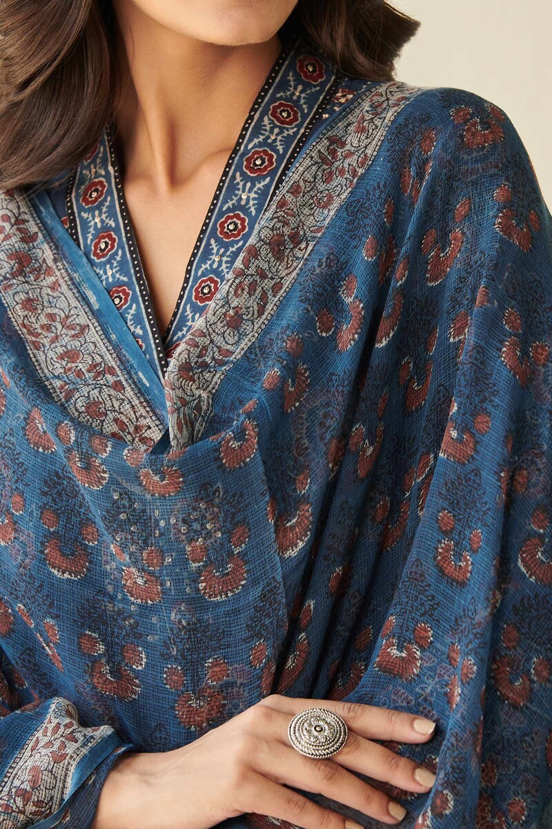 Indigo Hand Block Printed Kota Dupatta