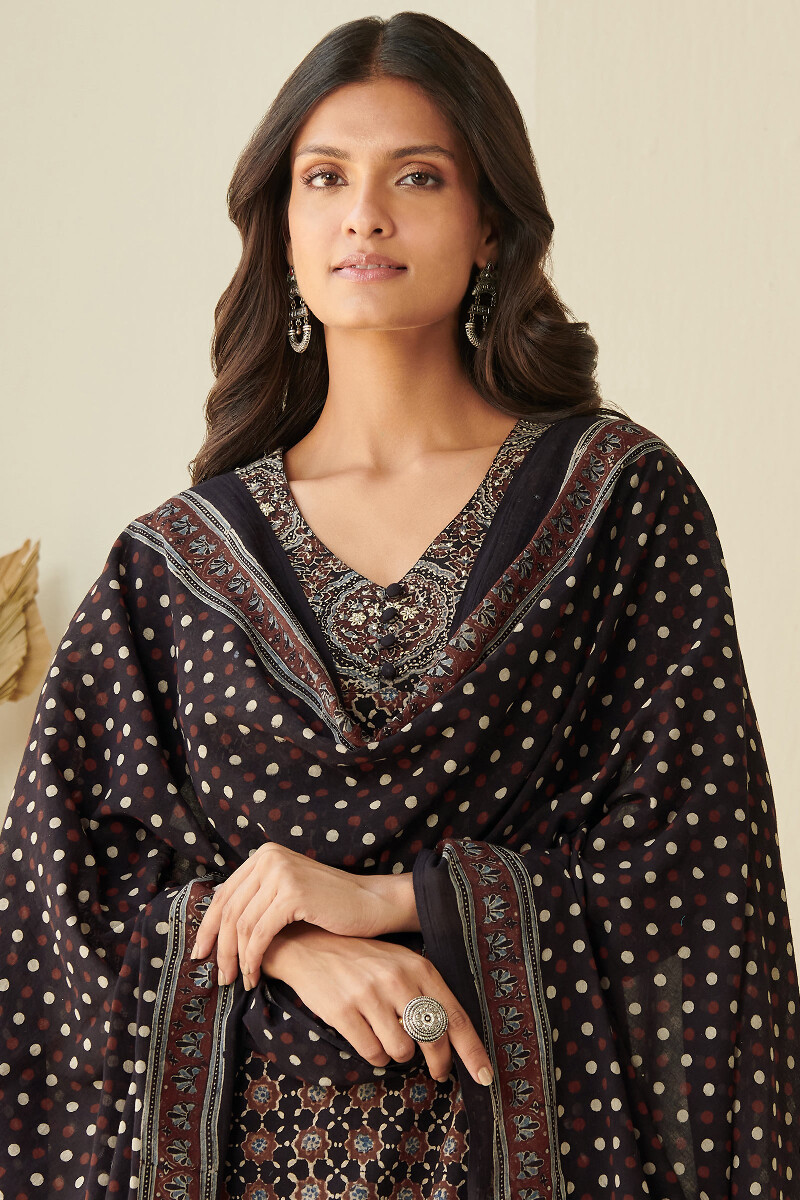 Ajrak Hand Block-Printed Cotton Dupatta