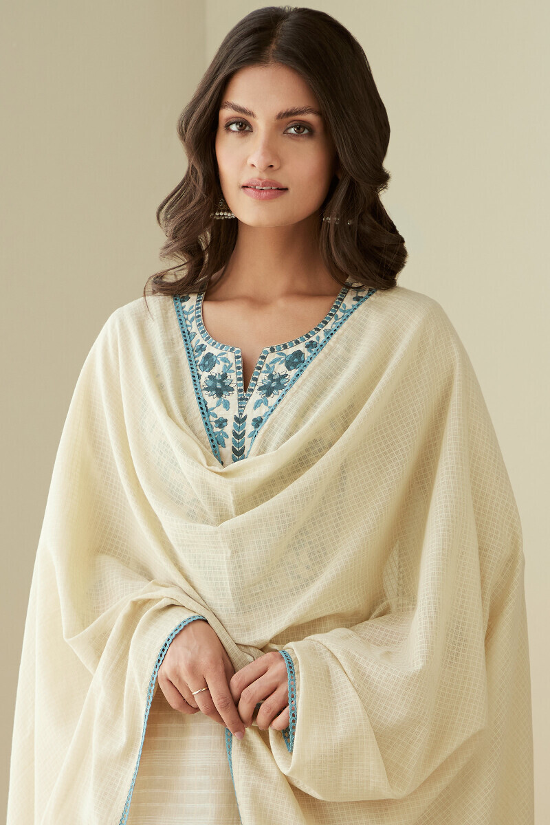 Beige Handcrafted Kota Dupatta