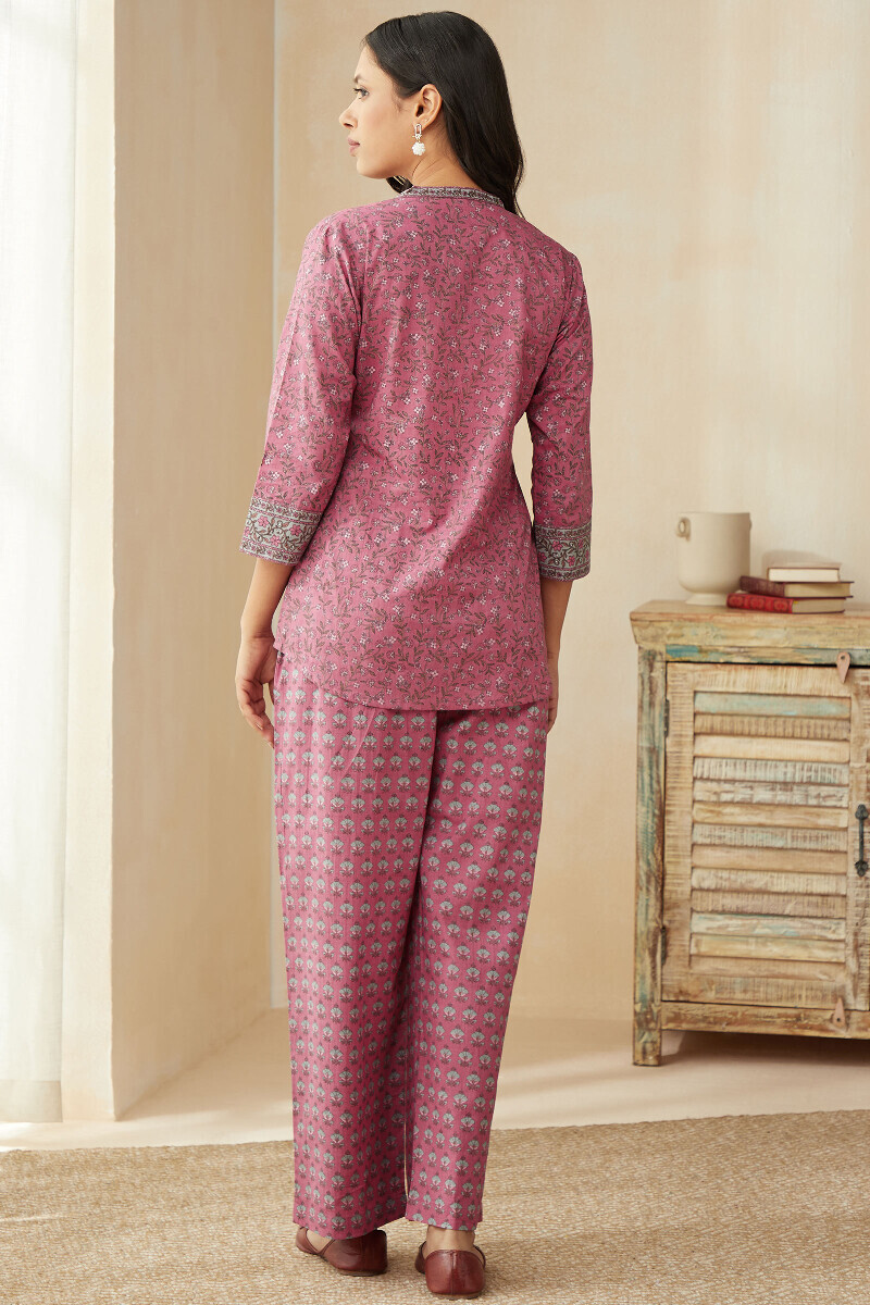 Pink Hand Printed Cotton Loungewear Set