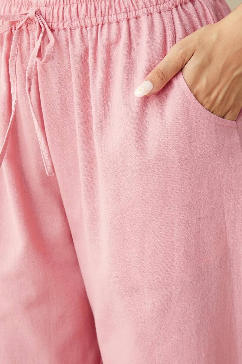 Pink Handcrafted Cotton Flax Narrow Pants