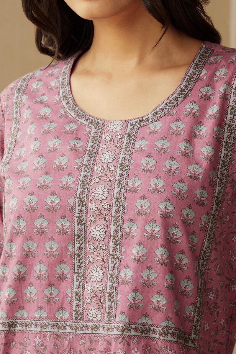 Pink Hand Printed Cotton Kaftan