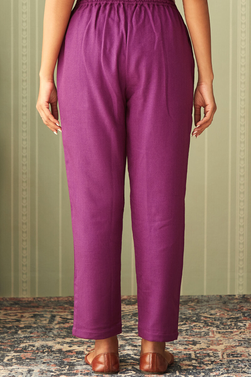 Pink Handcrafted Faux Wool Narrow Pants