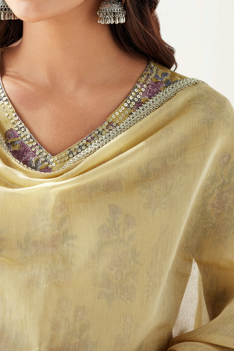 Mustard Handcrafted Cotton Silk Dupatta