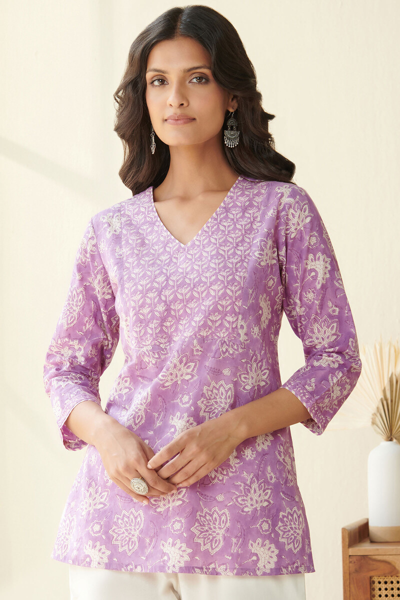 Purple Hand Block Printed Cotton Top