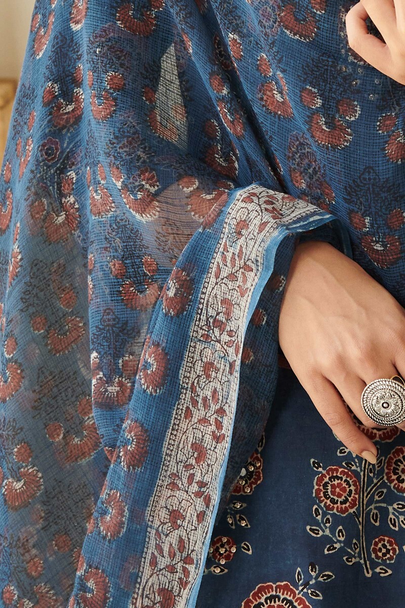 Indigo Hand Block Printed Kota Dupatta