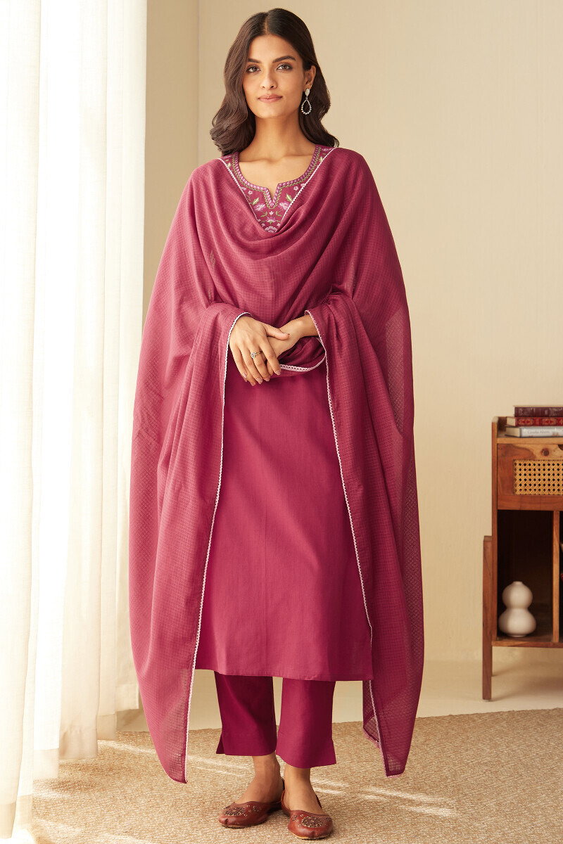 Pink Handcrafted Straight Cotton Flax Kurta