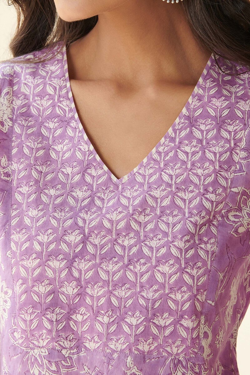 Purple Hand Block Printed Cotton Top