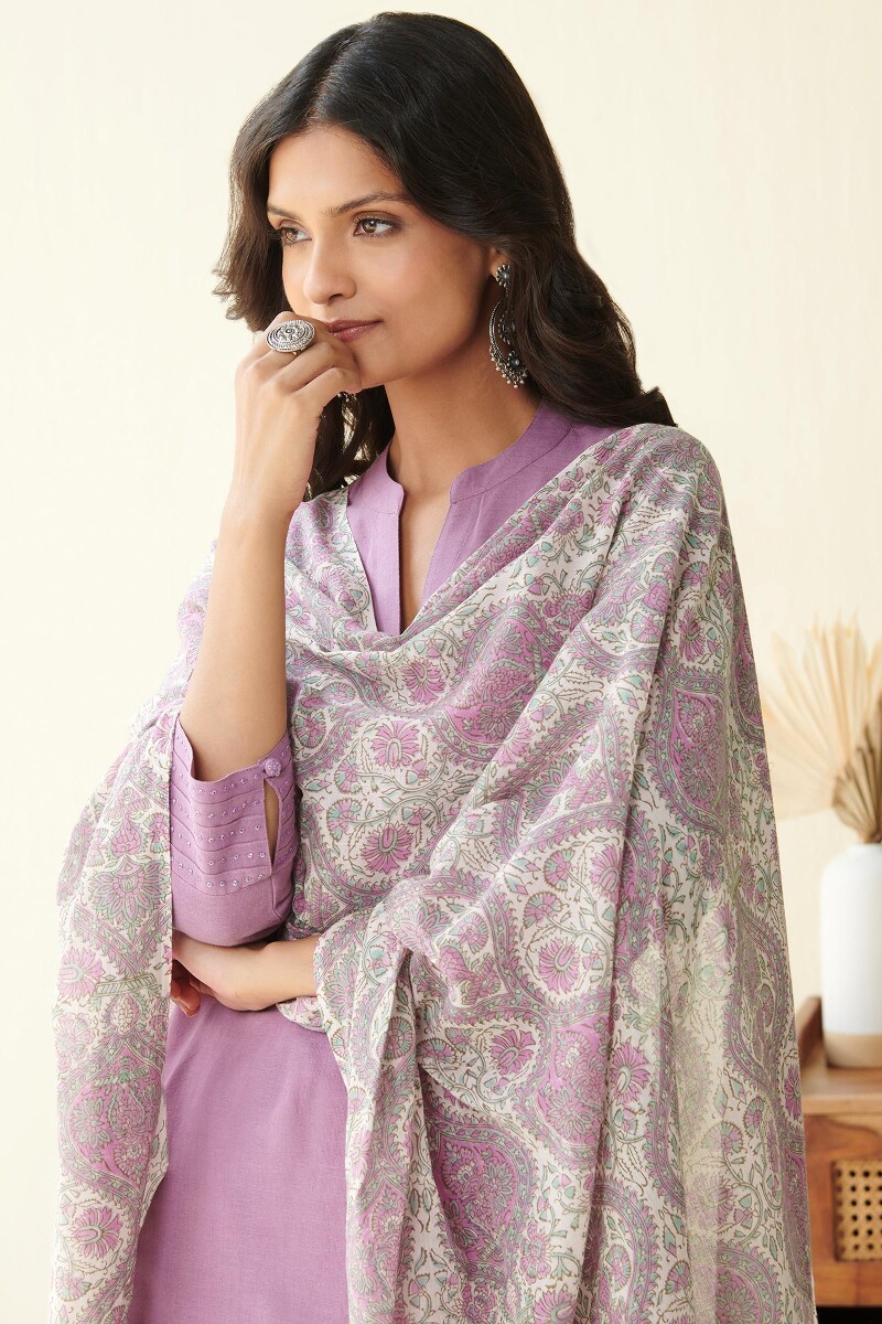 Off-White Hand Block Printed Cotton Mul Dupatta