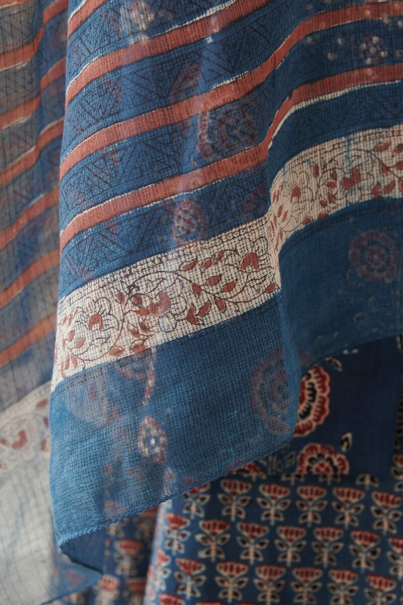 Indigo Hand Block Printed Kota Dupatta