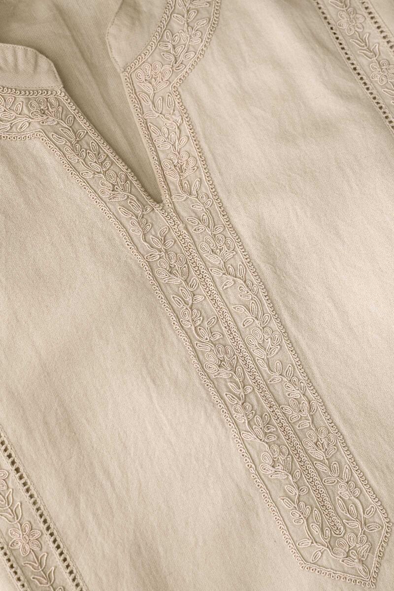 Beige Handcrafted A-Line Cotton Kurta