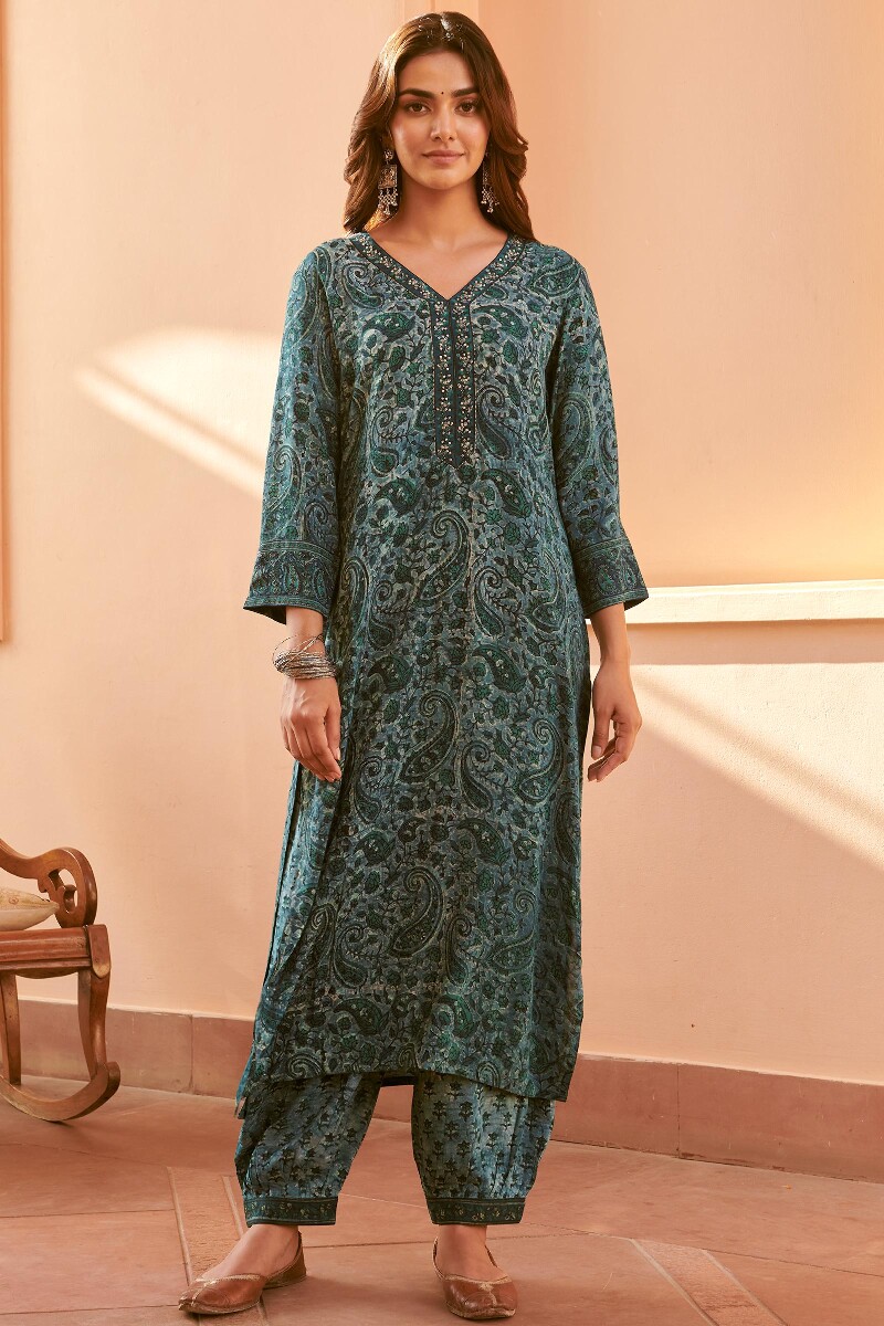 Akola Hand Block-Printed Straight Viscose Kurta