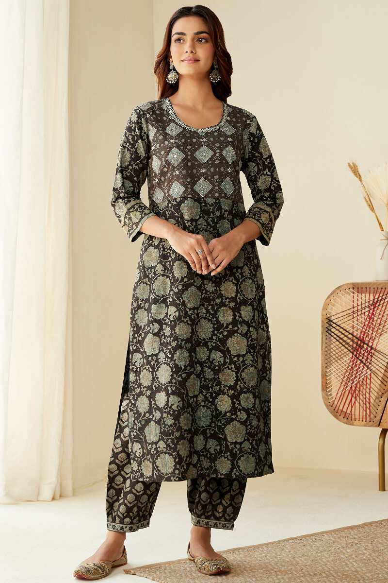 Akola Hand Block-Printed Straight Cotton Kurta