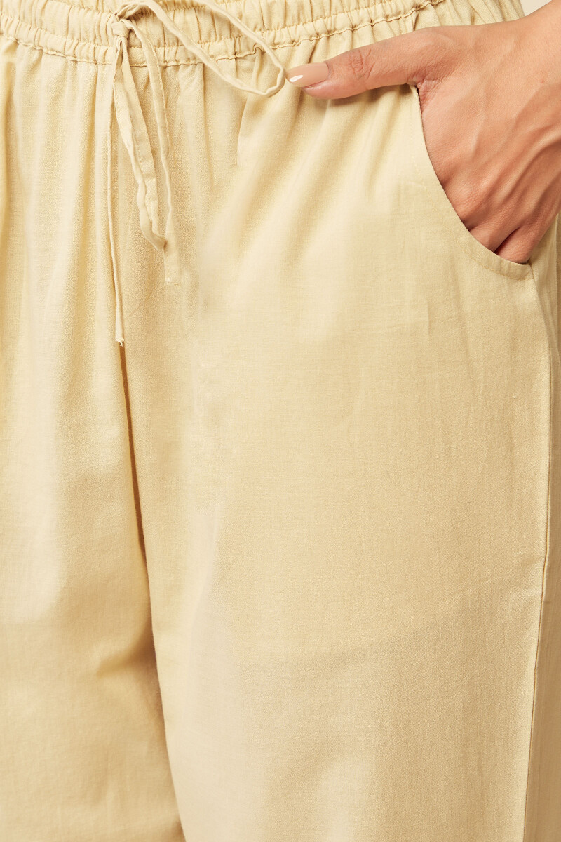 Beige Handcrafted Cotton Narrow Pants