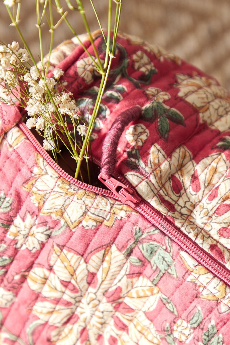 Pink Hand Block-Printed Cotton Duffel Bag