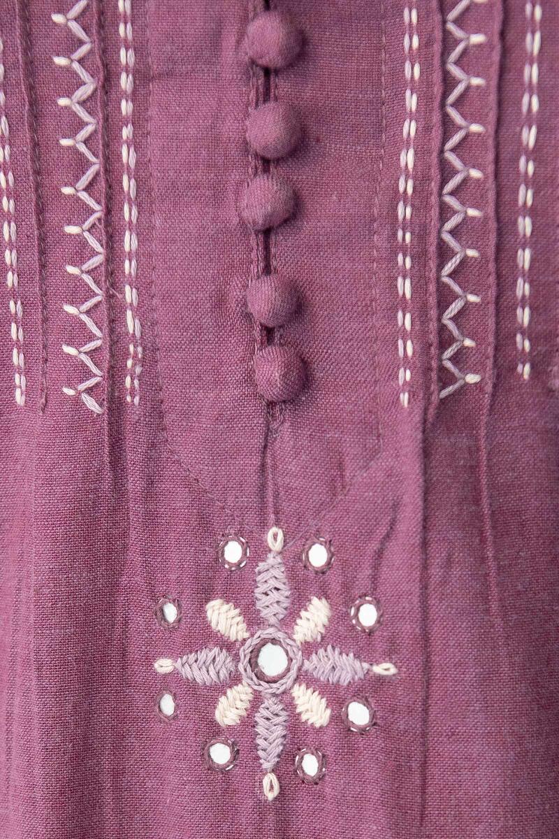 Purple Handcrafted Straight Cotton Kurta